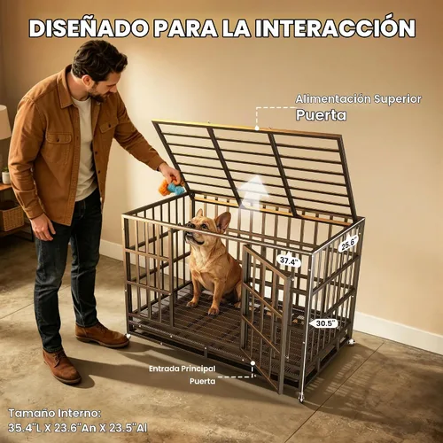 Vista 7 de Hiwokk Jaula para perros resistente de 38 pulgadas, perrera indestructible