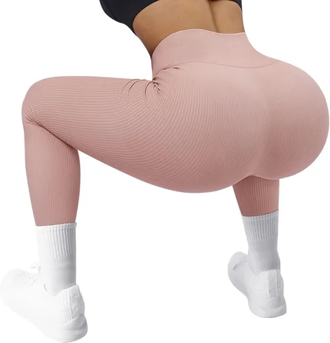 Vista 5 de SUUKSESS - Leggings acanalados de tiro alto y sin costuras para mujer, pantalones deportivos de yoga para gimnasio y entrenamiento