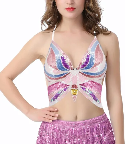 Vista 2 de Mocure - Blusa de tirantes con lentejuelas brillantes para mujer
