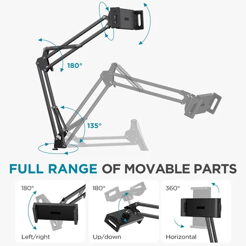 Vista 3 de Soporte de piso para tableta InnoGear, soporte de teléfono para cama ajustable universal compatible con iPhone iPad Pro Air Mini, Samsung Tab