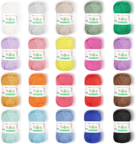 Vista 11 de Katech 20 Mini 1OO% Cotton Yarn for Crocheting, Twisted Sport Weight Yarn 20*25g(B)