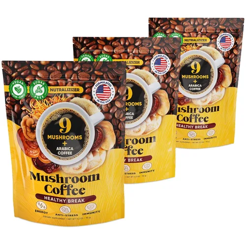 Vista 9 de Café de Hongos – Café instantáneo orgánico 10 en 1 Arábica - Cafe de Hongos con melena de león, cola de pavo, chaga – Enfoque, salud intestinal