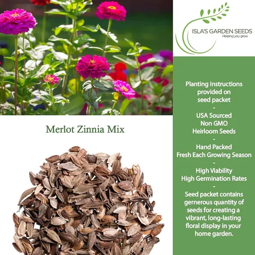 Vista 2 de Zinnia Merlot Mix - Semillas de flores para plantar, más de 200 semillas de flores por paquete, meteorito, príncipe morado y escarlata llama
