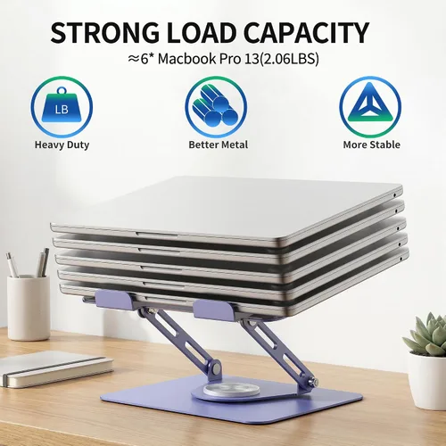 Vista 6 de Livilord ALASHI - Soporte para computadora portátil para escritorio con base giratoria de 360°, soportes ajustables para laptop multiángulo