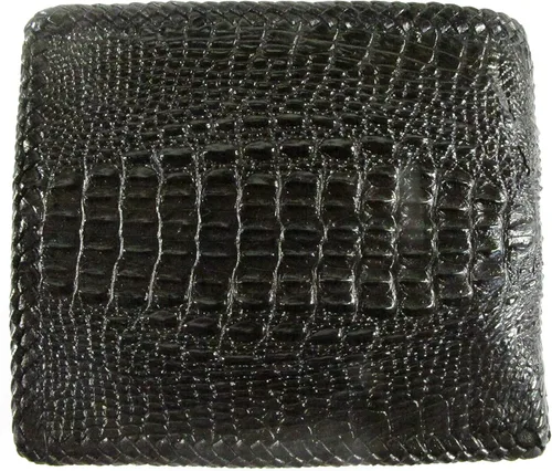 Vista 3 de Pelgio Cartera de cocodrilo genuino con piel de cabeza plegable hecha a mano Negro
