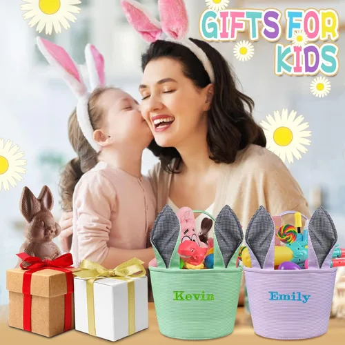Vista 7 de Canastas de Pascua personalizadas para niños, conejo azul, 018B-azul