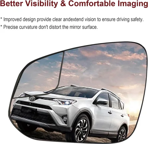 Vista 3 de Reemplazo de vidrio para espejo lateral del conductor para Toyota RAV4 2016 2017 2018, espejos exteriores convexos con calefacción y alimentación