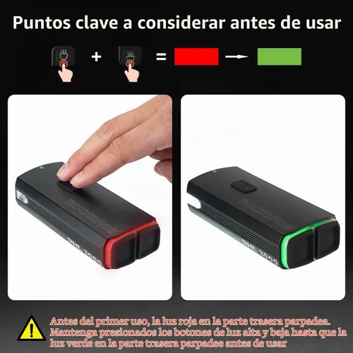 Vista 2 de ROCKBROS Luces de bicicleta de 10000 mAh USB-C recargables para bicicleta de noche - 3000 lúmenes brillantes luces de bicicleta - Más de 24 horas
