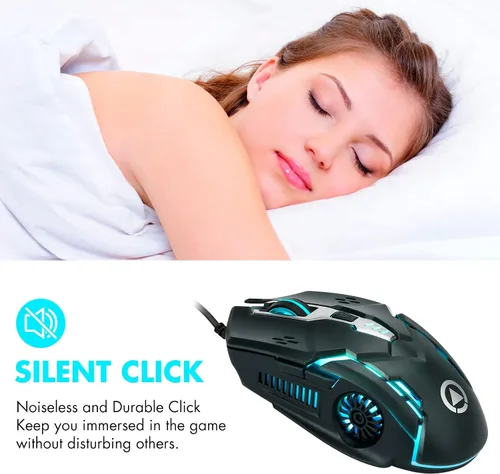 Vista 2 de CHONCHOW Gaming Mouse, Wired Mouse, Mouse for Laptops, 3200 DPI LED Backlight 6 Button, 7 Color Breathing Lights with 1.5M Cable for Gamers, Silent
