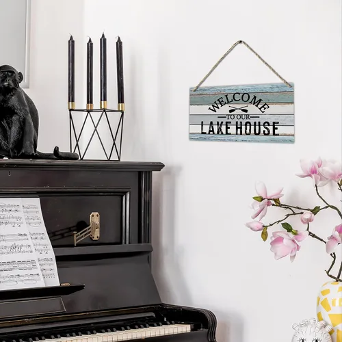 Vista 5 de Letrero de madera impreso para colgar en la pared, diseño rústico para casa de lago, decoración del hogar, verano, 12 x 6 pulgadas