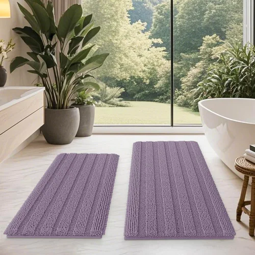 Vista 95 de ACCUMTEK - Juego de alfombras de baño a rayas beige de 3 piezas, ultrasuaves, antideslizantes de chenilla, alfombras de baño mullidas y absorbentes
