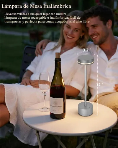 Vista 2 de Paquete de 2 lámparas de mesa LED inalámbricas recargables, lámpara de escritorio LED portátil de 5000 mAh, funciona con pilas, luz de mesa