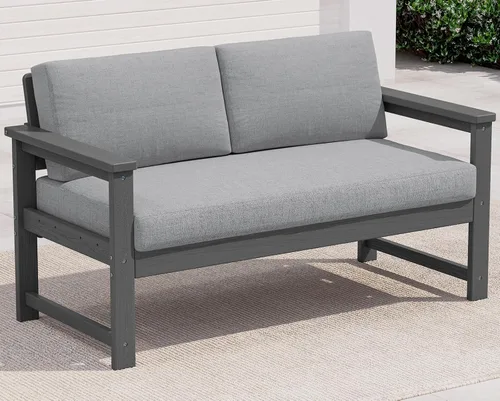 Vista 11 de SERWALL Juego de sofá de 2 piezas de sillón Adirondack acolchado de Marco negro/cojín gris