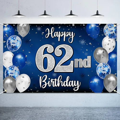 Vista 80 de Decoración de feliz cumpleaños número 100, globo azul y plateado grande cartel de fondo de cumpleaños de 100 años - Suministros para fiesta
