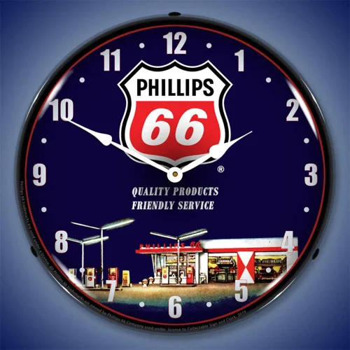 Vista 2 de Phillips 66 Gasolinera 1 LED Reloj de pared, Retro/Vintage, iluminado, 14 pulgadas