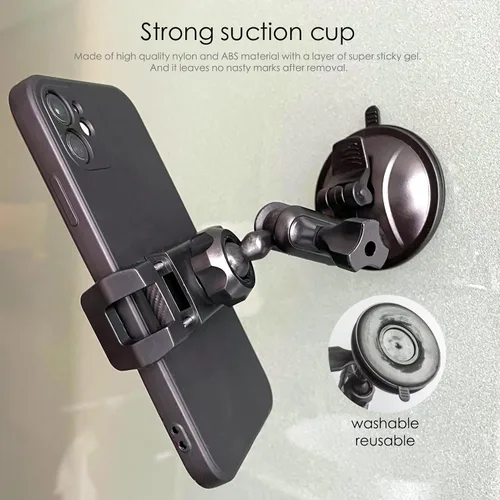 Vista 5 de Soporte universal para teléfono de ducha con espejo, multidireccional doble con ventosa giratoria de 360 grados, soporte de montaje en pared