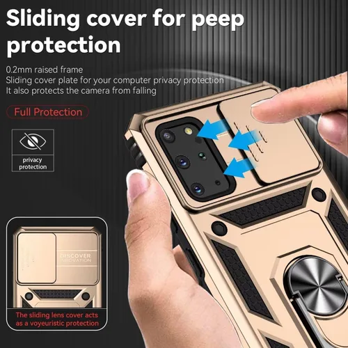 Vista 2 de Funda para Galaxy S20 Plus, Samsung S20+ SM-G985 con protector de pantalla de vidrio templado y cubierta de cámara deslizante, anillo magnético