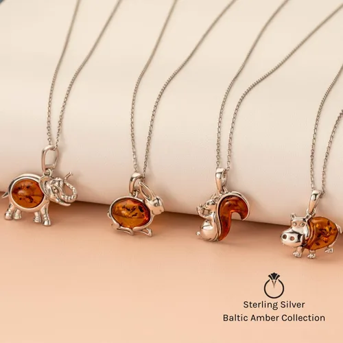 Vista 5 de PEORA Collar con colgante de animal de ámbar báltico genuino para mujer en plata de ley con cadena de 18 pulgadas