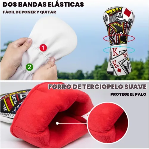 Vista 4 de Fundas para palos de golf, cubierta de piloto de diamante de póquer, cubierta de madera de Fariway, 3 cubiertas híbridas de madera, cubierta