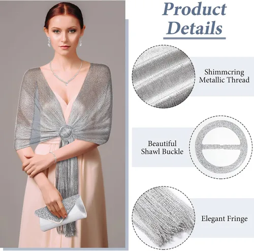 Vista 5 de Tiamon Juego de 5 piezas de joyas de diamantes de imitación, chales y envolturas formales para mujeres, vestidos de noche, bodas nupciales