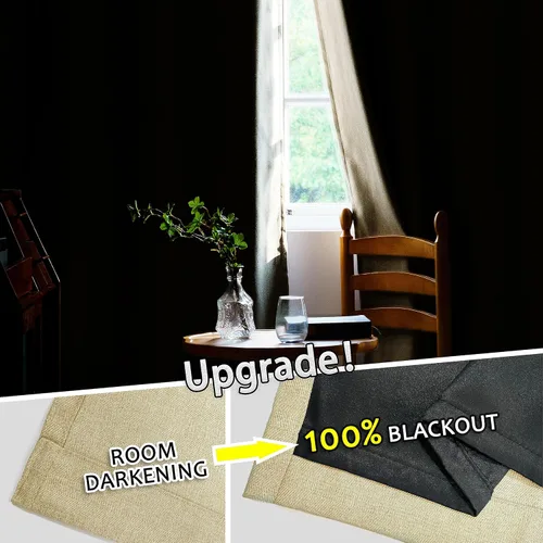 Vista 4 de Cortinas 100% opacas con forro negro, paneles de ojales con textura de espiga con aislamiento térmico y reducción de ruido, oscurecimiento total