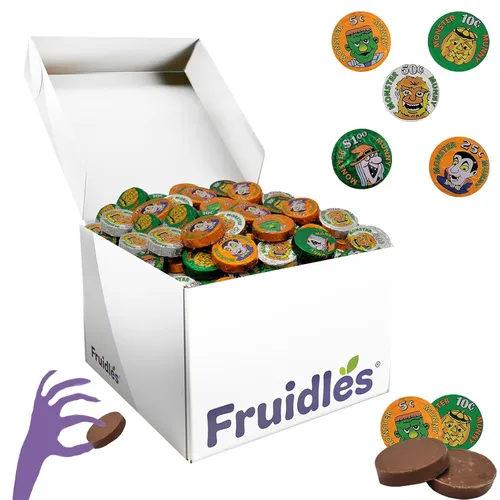 Vista 7 de Fruidles Monedas de dinero de monstruo de Halloween, rellenos de bolsas de fiesta de dulce o truco, envueltas individualmente en papel de aluminio