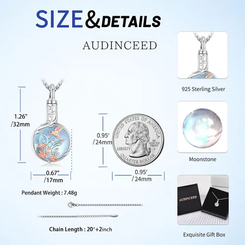 Vista 4 de Cremation Jewelry - Collar de urna de plata de ley 925 para cenizas para mujeres y hombres, colgante conmemorativo para cenizas humanas, recuerdo