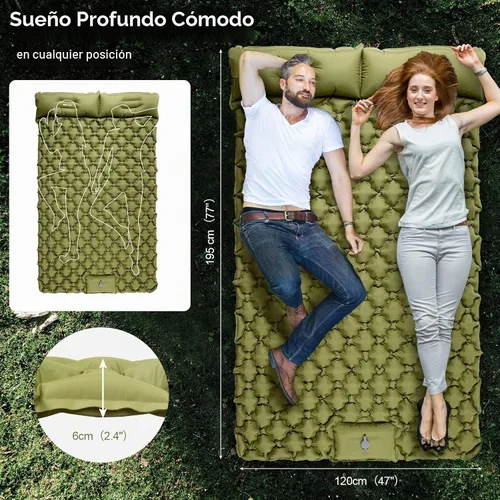 Vista 3 de Night Cat Colchoneta Inflable Doble para Dormir Almohadilla Cama con Bomba de Pie y Almohada Doble para Camping, Mochilero, Senderismo