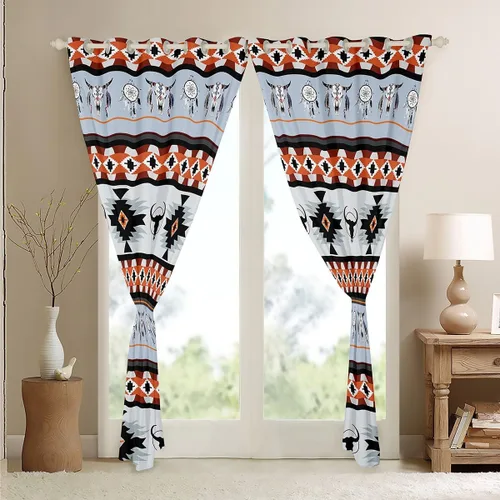 Vista 4 de Cortinas opacas estilo bohemio occidental de 76 x 45 pulgadas, cortinas y cortinas de atrapasueños de vaca, cortinas del suroeste, cortinas