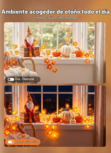 Vista 7 de Brightown 2 Pack Fall Garland with Lights Total 20Ft 40LED Fall Decor