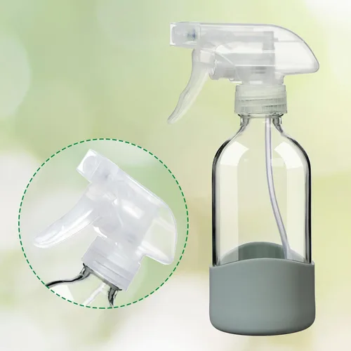 Vista 6 de Botellas de vidrio transparente de 8 onzas con funda de silicona, botellas de spray recargables para soluciones de limpieza, cabello, plantas