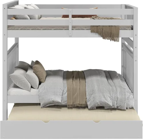 Vista 8 de Bedz King Literas Full Over Full Mission Style, escalera final, cama corrediza completa, gris