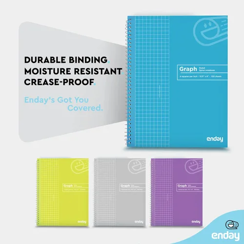Vista 3 de Emraw Enday - Cuaderno de papel cuadriculado (paquete de 4), cuaderno de espiral de papel cuadriculado, cuaderno de gráficos, cuaderno de papel
