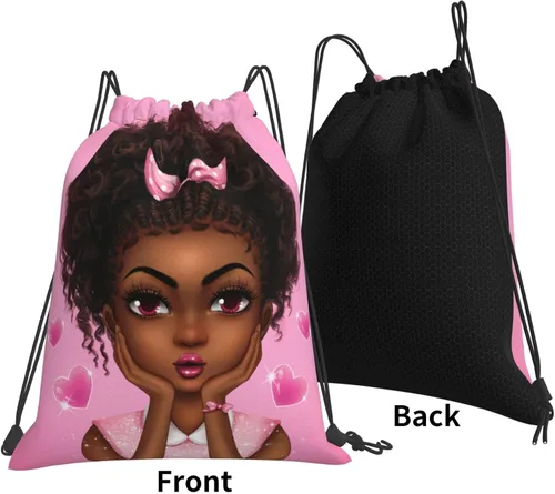 Vista 2 de Afro Americano Negro Mujer Cordón Mochila Afro Arte Lindo Impermeable Gimnasio String Bag Sackpack para Compras Deporte Yoga, Style-2, Afro