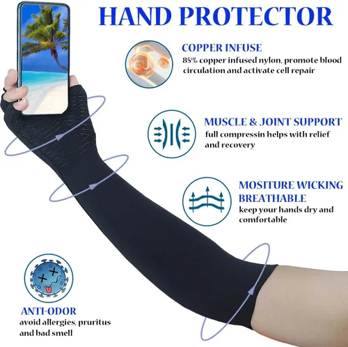 Vista 3 de Guantes largos de compresión para artritis para mujeres y hombres, guantes de cobre para aliviar el dolor en las articulaciones, hinchazón, RSI