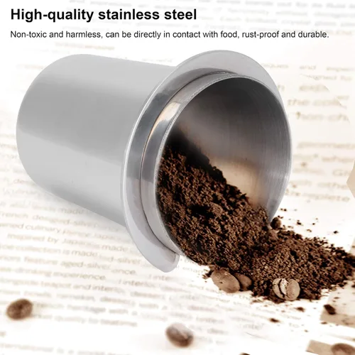 Vista 7 de Fdit Taza dosificadora de acero inoxidable, taza de alimentador de polvo de café de 2.008 in para máquina de café expreso, taza dosificadora de café