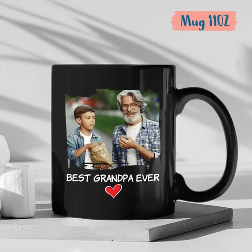 Vista 4 de Best Grandpa Ever - Taza de café personalizada de cerámica negra de 11 onzas, taza de café para abuelo, regalo para abuelos, taza de viaje moderna