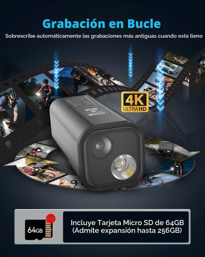 Vista 8 de Cámara de bicicleta 4K con seguimiento GPS, computadora de ciclismo y faro – Spedal S1 30FPS Action Cam con 6 ejes EIS, gran angular de 132°