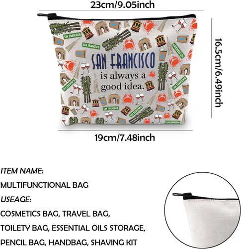 Vista 2 de WCGXKO Bolsa de maquillaje con cremallera para regalo de San Francisco Skyline, San Francisco, Cremallera