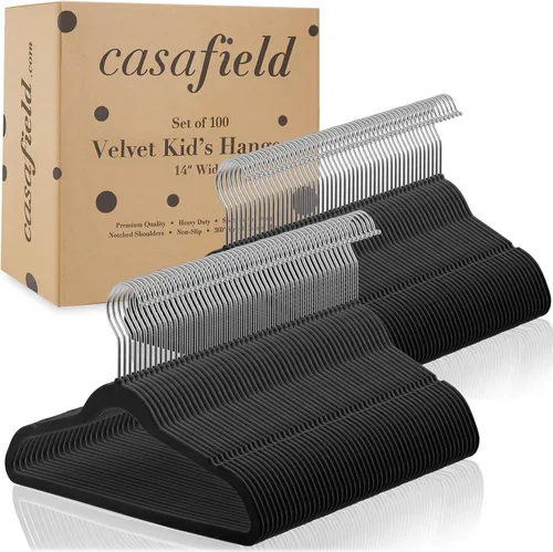 Vista 4 de Casafield 100 perchas de terciopelo para niños, tamaño de 14 pulgadas, color negro