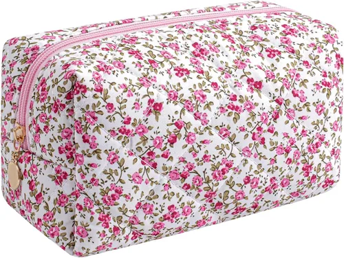 Vista 49 de Bolsa de maquillaje de viaje para mujeres y niñas, bolsa de maquillaje con cremallera, flores florales, organizador de maquillaje, bolsa de tela