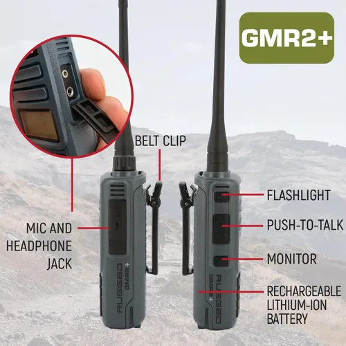 Vista 8 de Rugged Radios GMRS - Radio de mano bidireccional Walkie Talkie para senderismo, camping, aterrizaje todoterreno, cuenta con canales meteorológicos