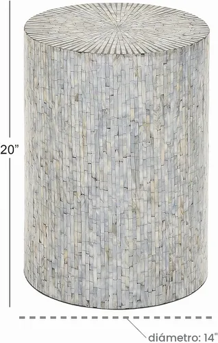 Vista 3 de Deco 79 Mesa auxiliar de mosaico de mosaico hecha a mano con concha de nácar, mesa auxiliar de 14 x 14 x 20 pulgadas, azul claro