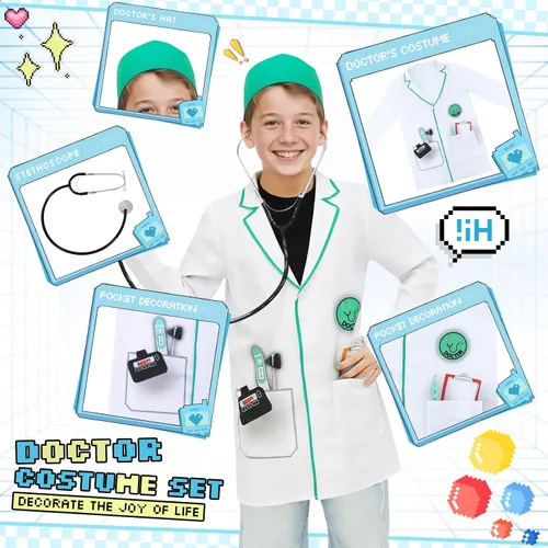 Vista 5 de Disfraz de veterinario, traje unisex de médico animal para y con estetoscopio de juguete, disfraz de Halloween, juego de rol veterinario