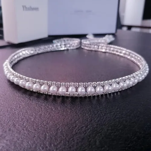 Vista 7 de Adornos de diamantes de imitación de 1 yarda con elegante cadena de diamantes de imitación de cristal de perlas para decoración de bricolaje