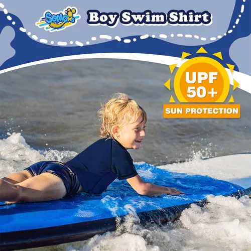 Vista 2 de Semois Camiseta de Protección Solar para Niños de Manga Corta Traje de Baño Niños Pequeños Niños Jóvenes Rashguard Camiseta de Agua UPF+ 50 Camiseta