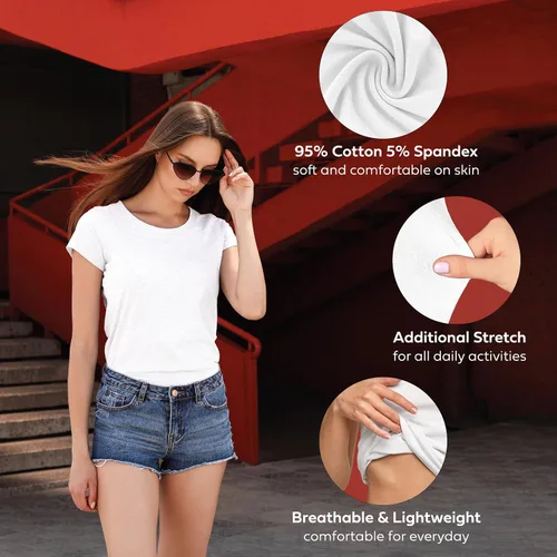 Vista 4 de Sexy Basics - Pack de 5 y 10 camisetas de color básicas, elásticas, casuales y activas de algodón para mujer
