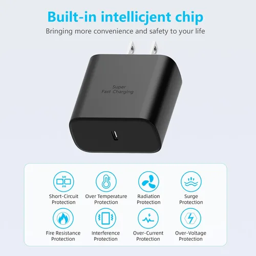 Vista 4 de Cargador súper rápido de 45 W para Samsung, cargador de teléfono Android, paquete de 2 Cable USB C a C de 10 pies, bloque de carga de 45 vatios