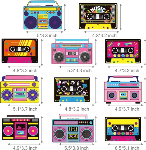 Vista 7 de Cinta de casete para decoración de mesa de fiesta, decoración de fiesta Boombox, decoración de fiesta de radio Boom Box Cut 1980, cinta de cassette