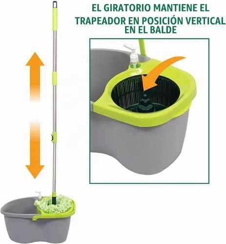 Vista 5 de Pine-Sol Juego de trapeador giratorio y cubo, cabezal de trapeador de microfibra con mango extensible y cubo fácil de escurrir, sistema de limpieza